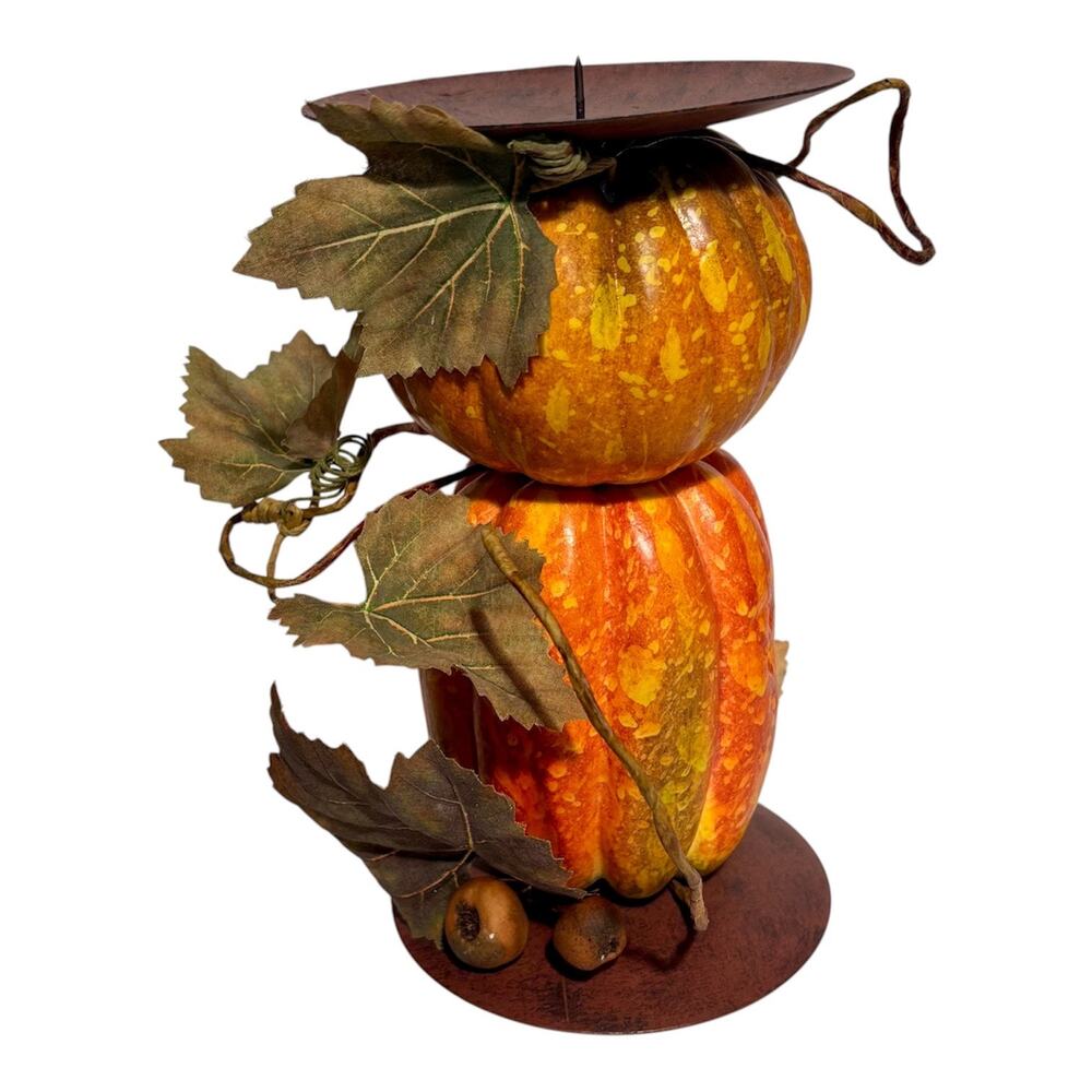 Stack of Pumpkins Pillar Candle Holder Rustic Farmhouse 9 inches
